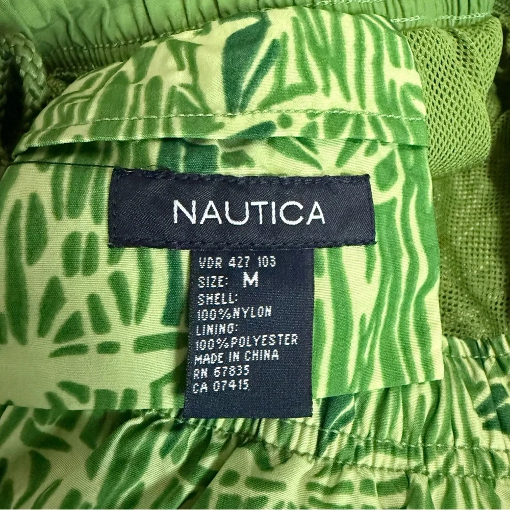 Nautica Men's Green Tropical/Palm Leaf/Bamboo Print Swim Trunks‎ | Size Medium